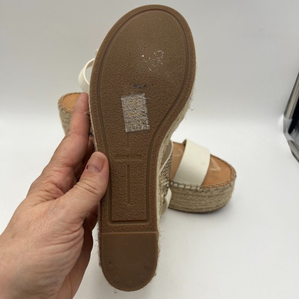 Dolce Vita Spiro Two Band Espadrille Wedge Sandals Off-white / Snake Skin Size 9 - Picture 8 of 9